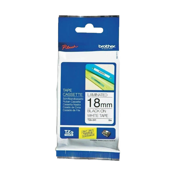 Fita Brother TZE-241 para Rotulador 18mm Preto sobre Branco