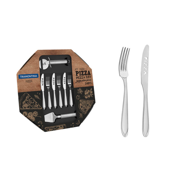 Jogo de pizza Tramontina Laguna 14 peças aço inox