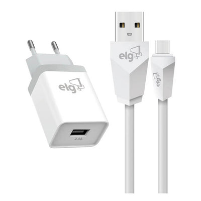 Kit carregador ELG com cabo USB-C branco 1mt KTC10WC