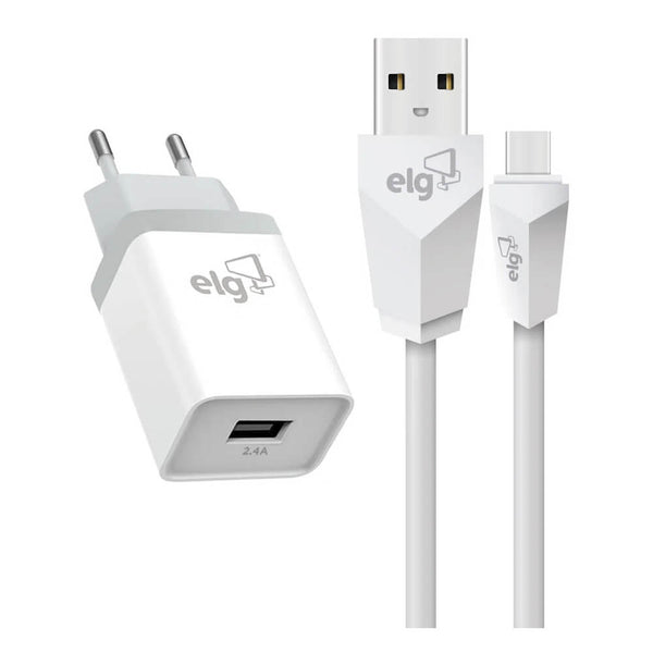 Kit carregador ELG com cabo USB-C branco 1mt KTC10WC