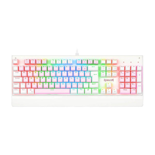 Teclado mecânico Kala Redragon branco Switch Marrom RGB K557PW-RG