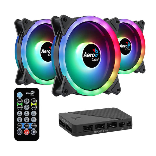 Kit Cooler 3 Unidades Duo 12 Pro Aerocool ARGB com HUB e Controle