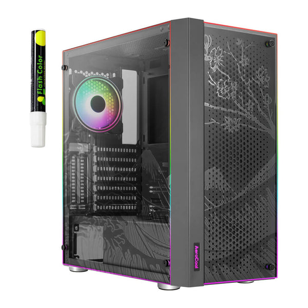 Gabinete gamer AeroCool Skribble preto RGB lateral vidro 78107