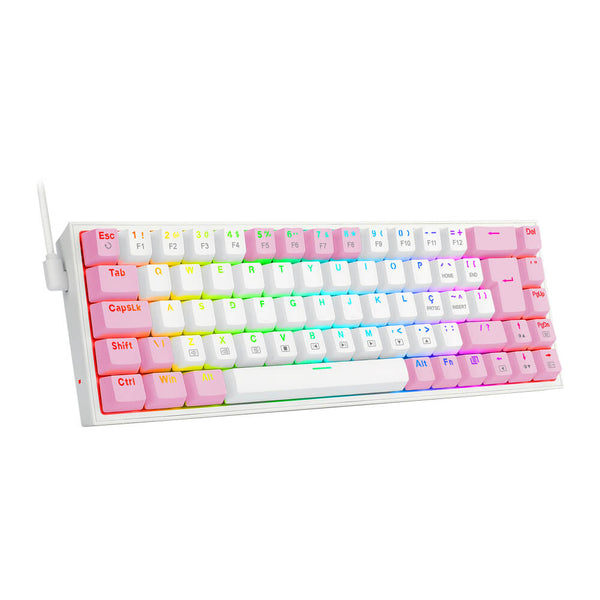 Teclado gamer mecânico Redragon K631WP-RGB Castor branco com rosa