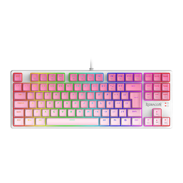 Teclado Mecânico Gamer Redragon Daksa Branco e Rosa RGB