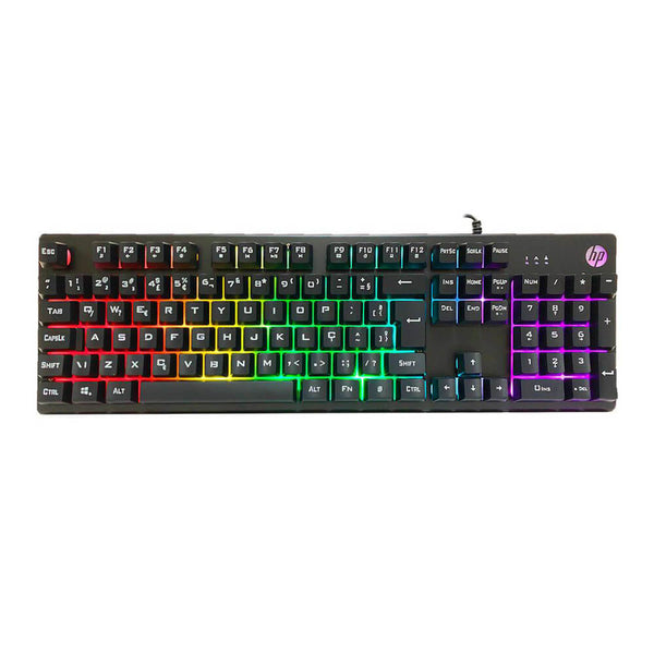 Teclado gamer HP K500F prata
