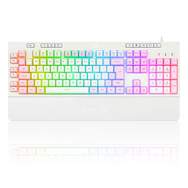 TECLADO MEMBRANA GAMER REDRAGON K512WP SHIVA RGB BRANCO COM ROSA