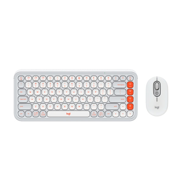 Kit teclado e mouse sem fio Logitech Pop Icon branco e laranja 92