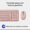 Kit Teclado e Mouse Sem Fio Logitech MK250 Rosa