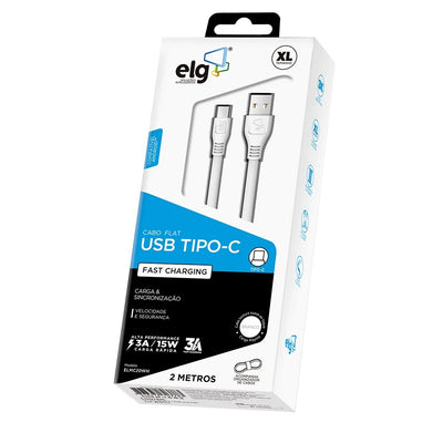 Cabo USB-C ELG Branco 2 Metros