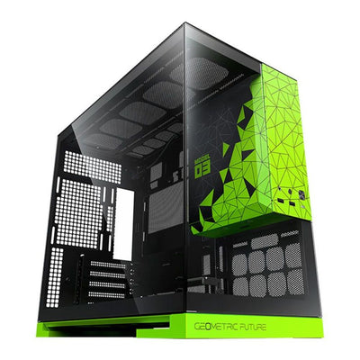 GABINETE GAMER GEOMETRIC FUTURE MODEL 3 PRETO E VERDE
