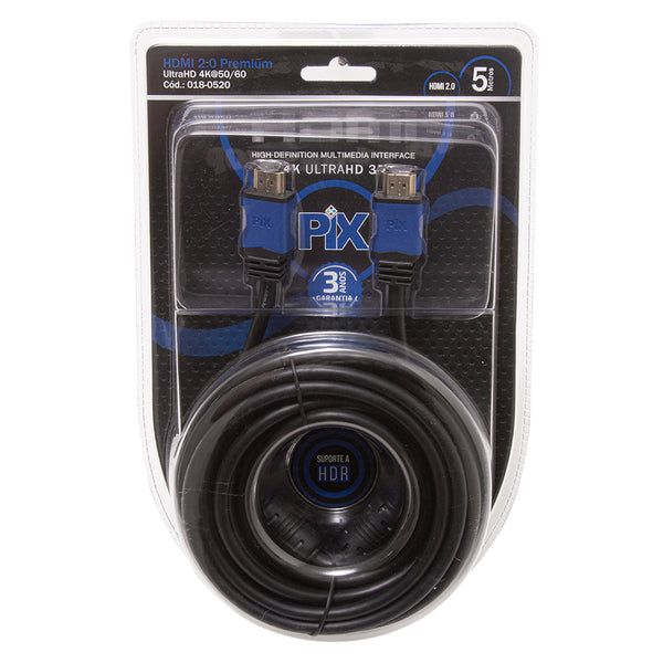 CABO HDMI M X M 5,0 MTS 2.0 4K C/ FILTRO PIX