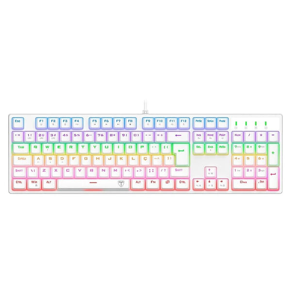 Teclado Mecânico Gamer T-Dagger Rebel Rainbow Branco ABNT2