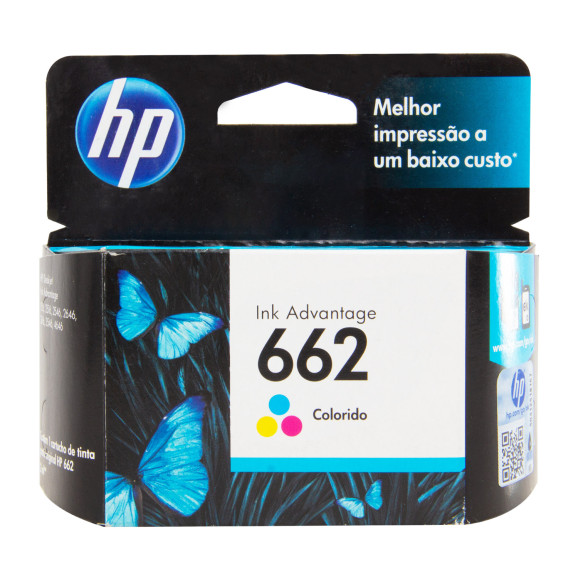 Embalagem Preta com Detalhes Azul Cartucho da HP 662 Colorido