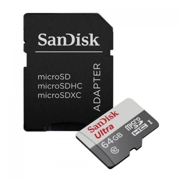 Cartão de memória 64GB Sandisk Ultra Class 10 com adaptador 