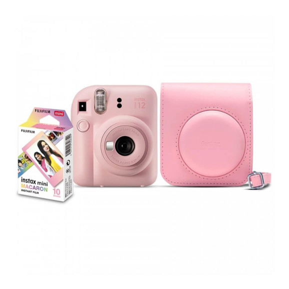 Kit Câmera Instax Mini 12 Rosa com Bolsa e 10 Filmes Macaron