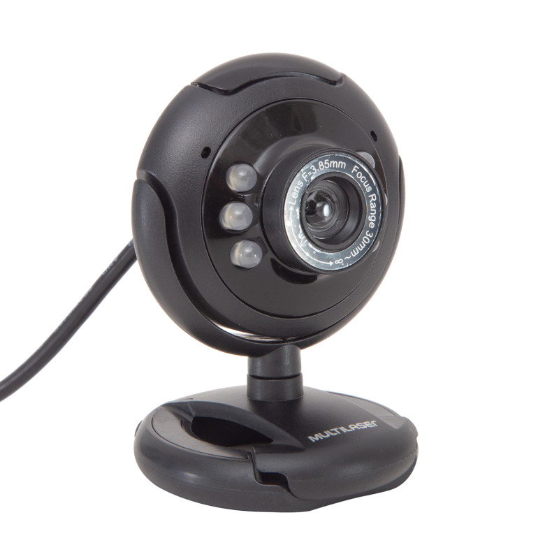 Webcam preta da Multilaser, com micrfone usb