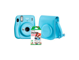 Kit câmera Instax Mini 11 com 10 fotos e bolsa azul