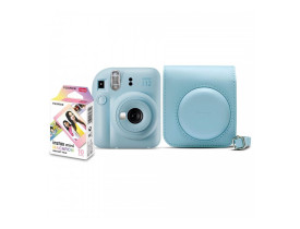 Kit Câmera Instax Mini 12 Azul com Bolsa e 10 Filmes Macaron