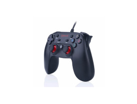 Controle Redragon preto com detalhe vermelho no analógico