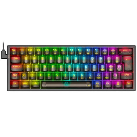 TECLADO MECANICO GAMER REDRAGON K617 FIZZ CLEAR RGB PRETO 