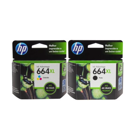 Kit Cartucho HP 664XL Preto e Colorido Alto Rendimento 