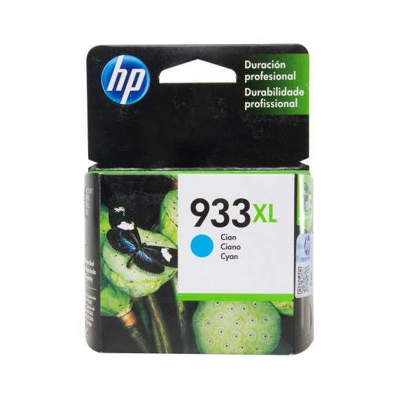 Parte Frontal da Embalagem Preta com Detalhes Verdes do Cartucho HP 933XL