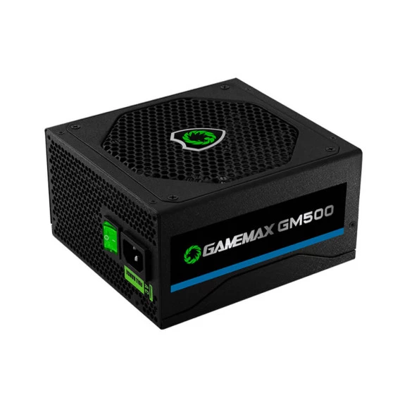 Visão Latero-Posterior da Fonte 500 Watts Reais ATX Gamemax GM500 80Plus