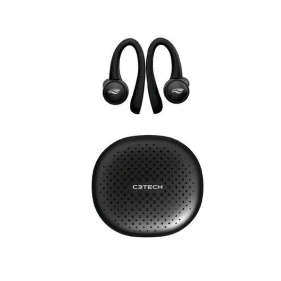 Visão do Estojo e do Fone de ouvido Sportybuds BT EP-TWS-100BK C3Tech