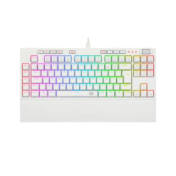 Visão superior Teclado Óptico Redragon Broadsword Pro Branco K588W PT-Brown RGB