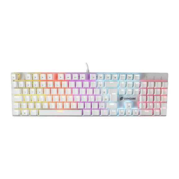 Visão superior com iluminação TECLADO GAMER MECANICO OEX GUARDIAN TC701 BRANCO - 50.0028