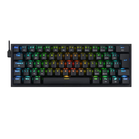 Teclado Mecânico Redragon K617 Fizz Pro Preto RGB Switch Marrom