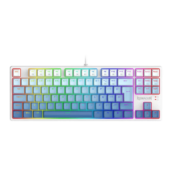 Teclado mecânico gamer Redragon Daksa branco e azul RGB