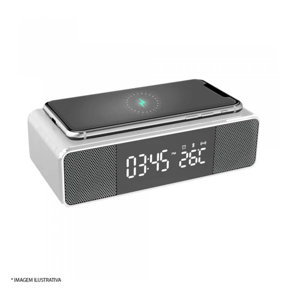 CARREGADOR SEM FIO BRIGHT C/ CAIXA DE SOM BLUETOOTH BRANCO -600