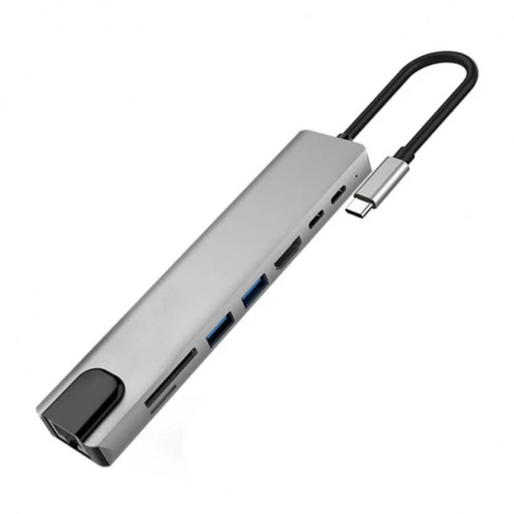 Adaptador tipo C hub USB-C  8 em 1 HDMI/PD/USB 3.0/ RJ45/TF/SD - 