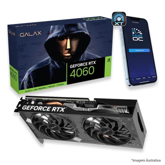 PLACA DE VÍDEO 8GB RTX 4060 GALAX 1-CLICK OC GDDR6 - 46NSL8MD9NXV
