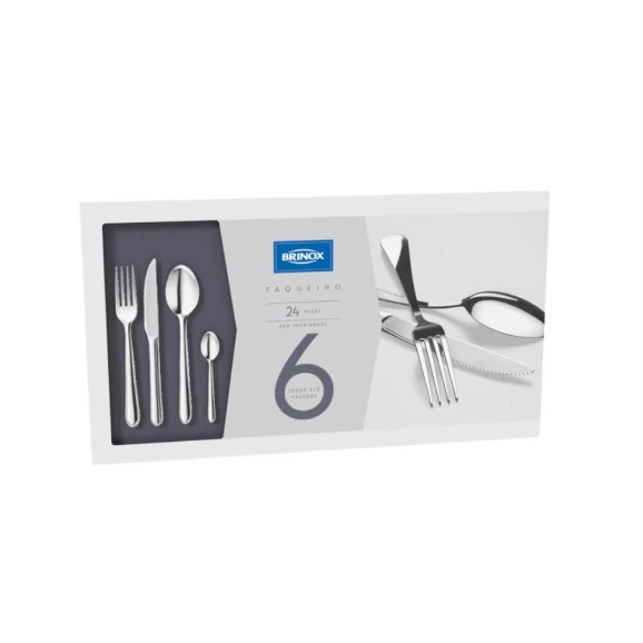 Faqueiro Brinox 24 peças inox polimento extra brilho