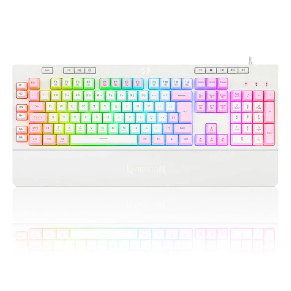 TECLADO MEMBRANA GAMER REDRAGON K512WP SHIVA RGB BRANCO COM ROSA