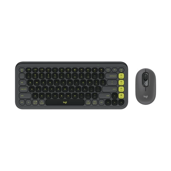 KIT TECLADO/ MOUSE SEM FIO LOGITECH POP ICON PRETO E VERDE