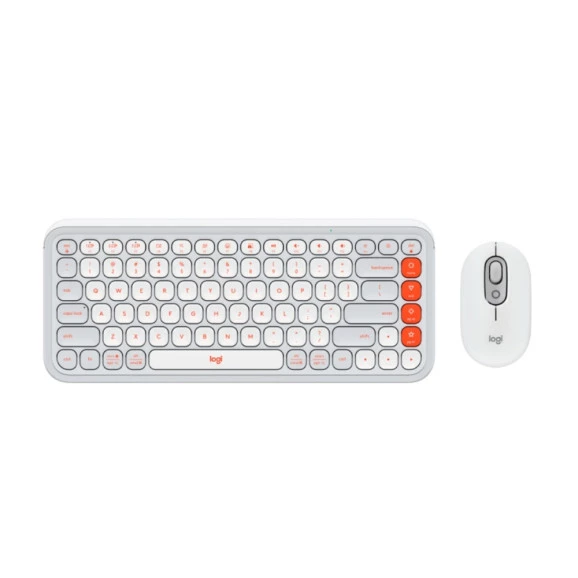 KIT TECLADO/ MOUSE SEM FIO LOGITECH POP ICON BRANCO E LARANJA