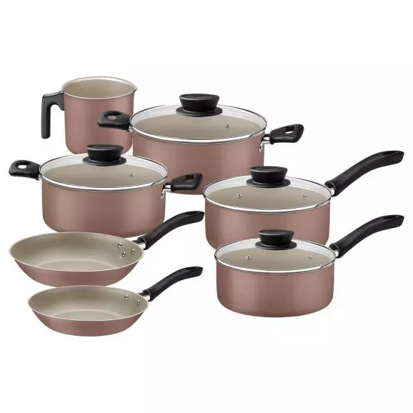 JOGO DE PANELA TRAMONTINA LINZ EM ALUMINIO MOCACCINO 7 PEÃ‡AS