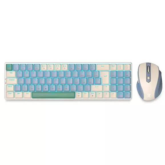Kit Teclado Mecânico Low Profile e Mouse Sem Fio Redragon BS-8772 CB  – RGB Azul e Creme ABNT2