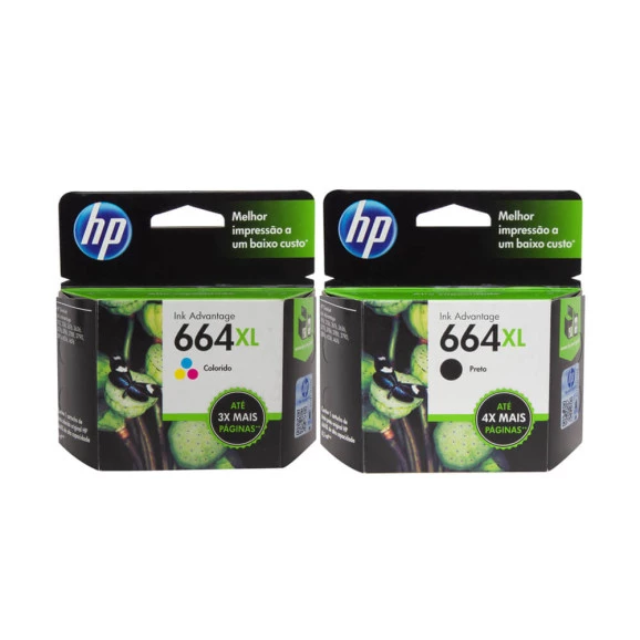 Kit Cartucho HP 664XL Preto e Colorido Alto Rendimento 