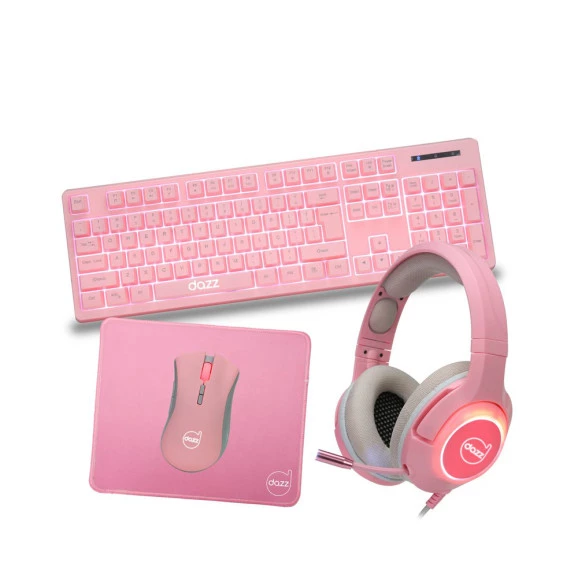 KIT GAMER DAZZ TECLADO/MOUSE/MOUSEPAD/HEADSET SERIE M ROSA