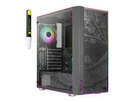 Gabinete gamer AeroCool Skribble preto RGB lateral vidro 78107