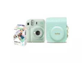 Kit CÃ¢mera Instax Mini 12 Verde com Bolsa e 10 Filmes Macaron