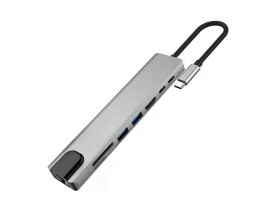 Adaptador tipo C hub USB-C  8 em 1 HDMI/PD/USB 3.0/ RJ45/TF/SD - 