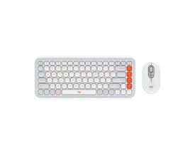 KIT TECLADO/ MOUSE SEM FIO LOGITECH POP ICON BRANCO E LARANJA